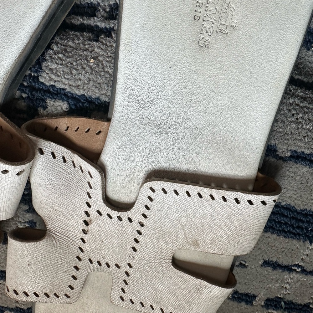 White Hermes Leather  Sandals - Picture 2 of 3